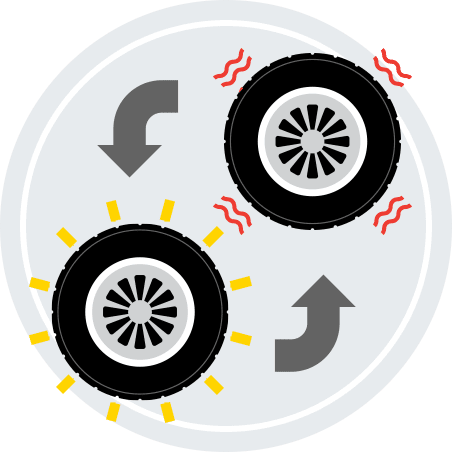 An illustration of a damaged tire being swapped out for a new tire.