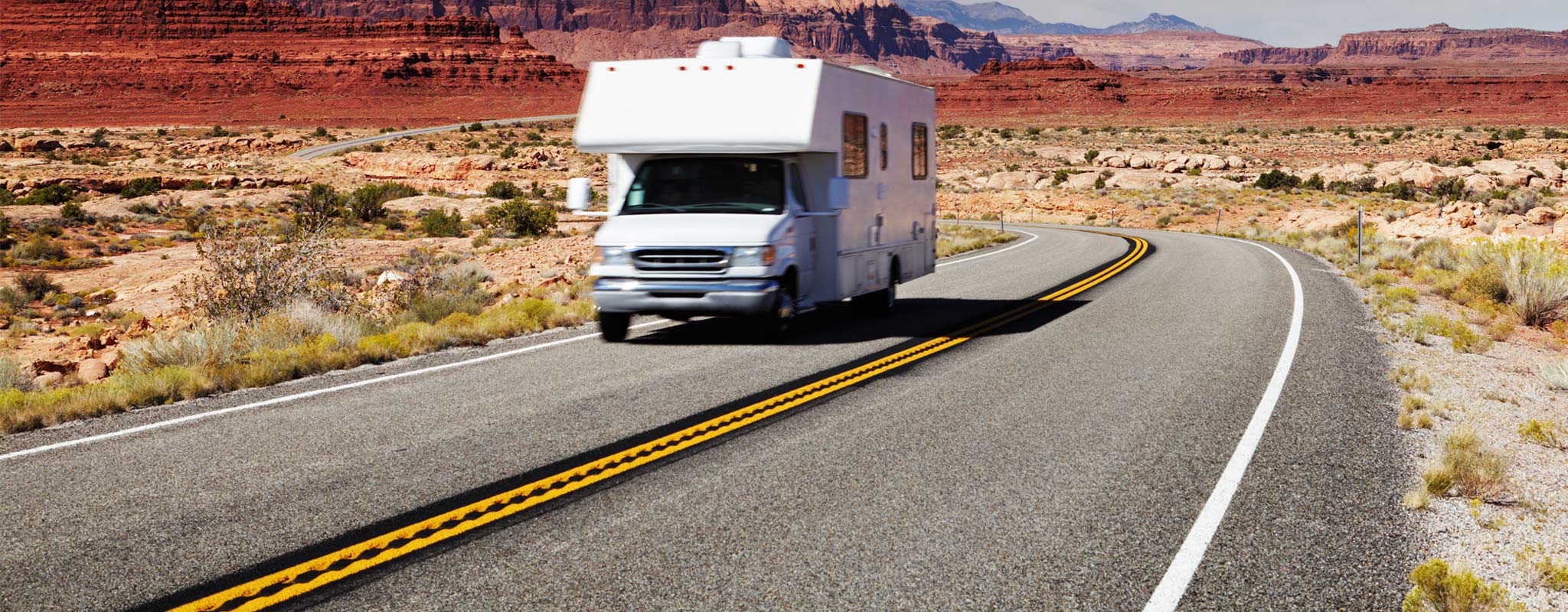 Motorhome driving near Monument Valley