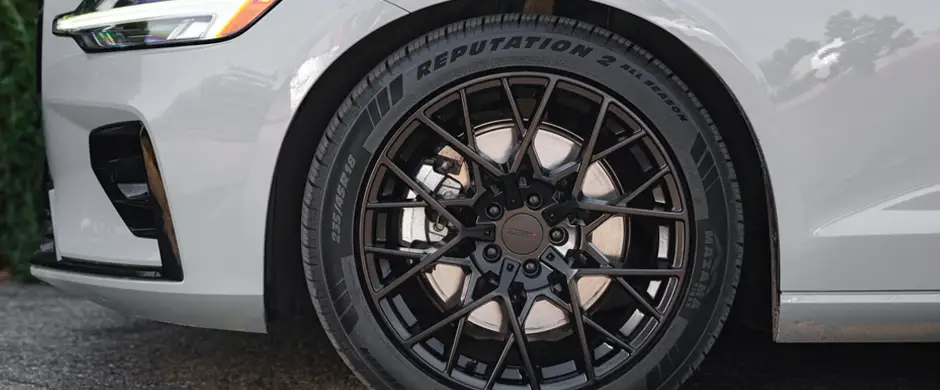 All-season tires on a vehicle.