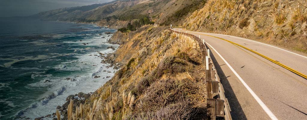 A dry summer highway along the Pacific Coast