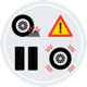 An illustration showing a tire hitting a rock along with a tire that’s vibrating.