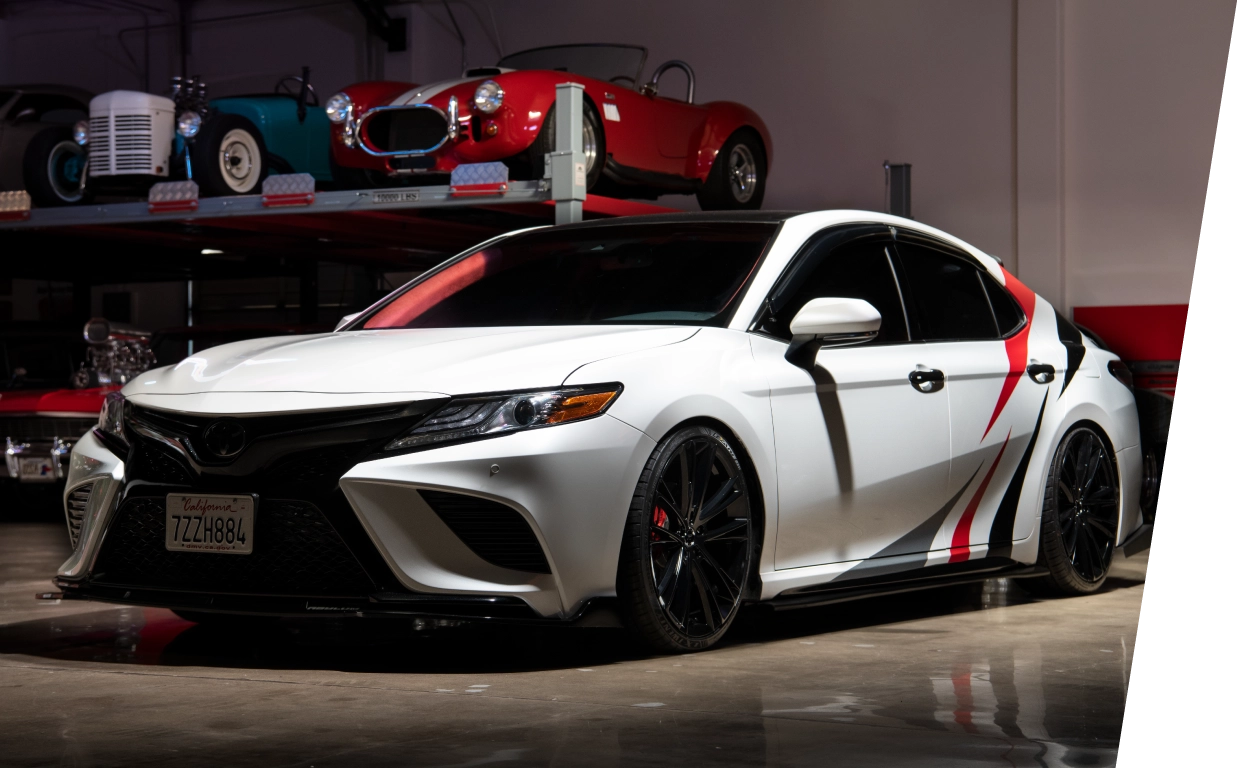 White sports car in shop