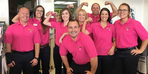 Les Schwab employees wear pink for breast cancer awareness.