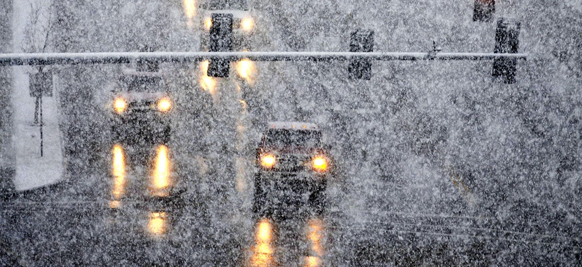 Wintry intersection with snow