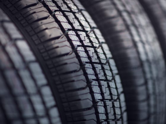 A close-up of a rack of tires.