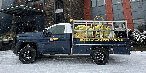 Les Schwab truck loaded with toys