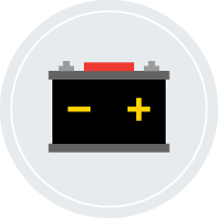 An illustration of a battery with positive and negative icons.