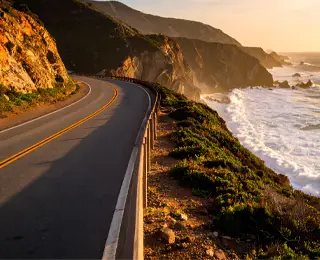 Highway 1 along Pacific Coast at sunset