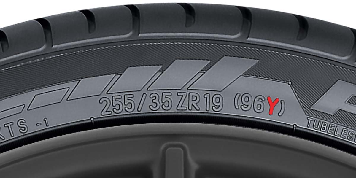 Tire speed rating highlighted on a tire sidewall
