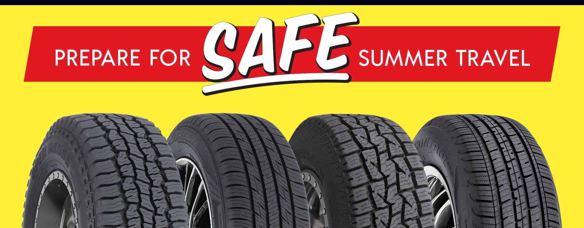 Two tires over a red and yellow background
