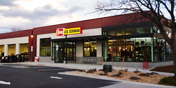 The exterior of the Federal Boulevard Les Schwab in Denver.