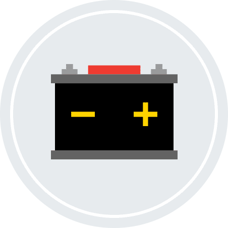 An illustration of a battery with positive and negative icons.