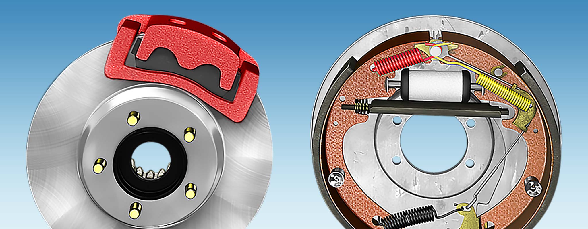 A side by side comparison of a disc brake and a drum brake.