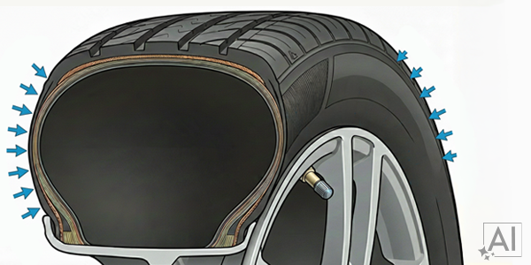 Illustration showing how low elevation pressure pushes against the outside of a tire