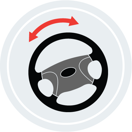 An illustration of a steering wheel with an arrow pointing side to side.