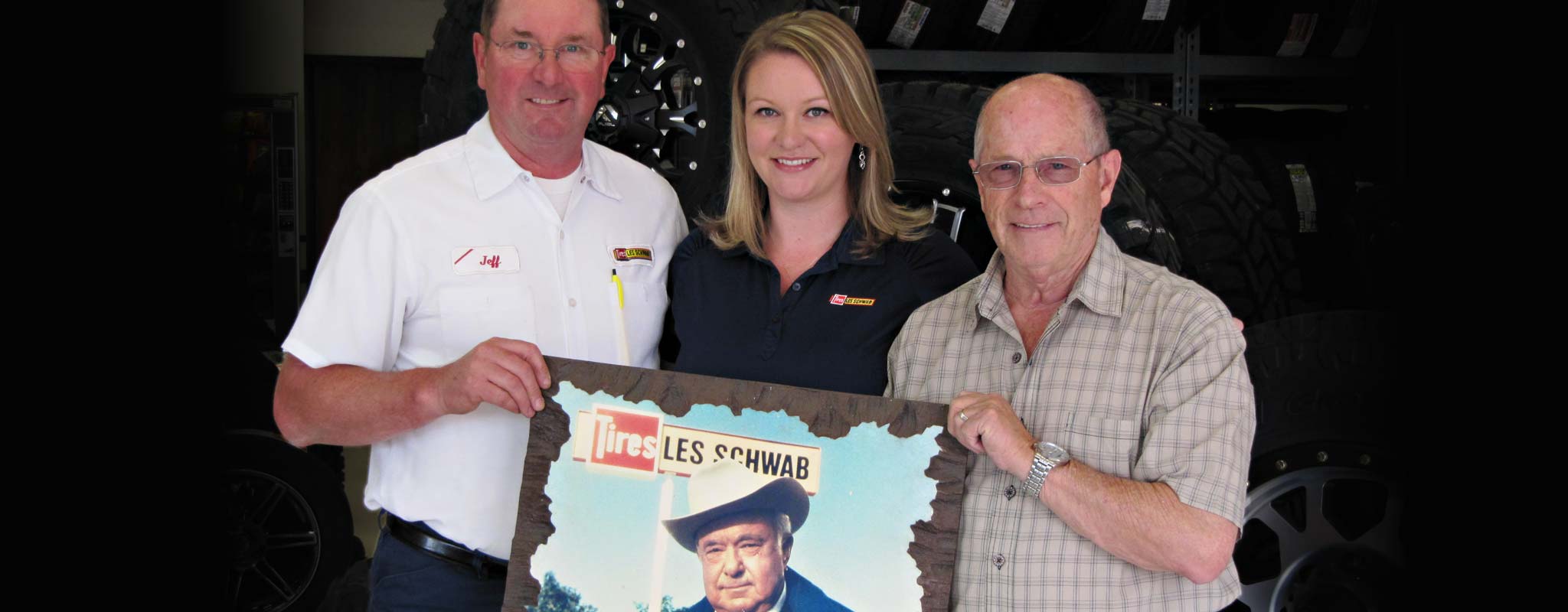 Three generations of Les Schwab employees: Christy Davison, her father Jeff James and her grandfather Gary Brown.