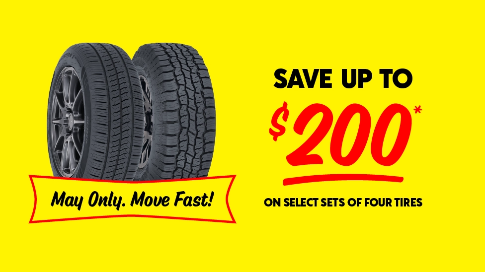 Save up ot $200 this summer on select sets of 4 tires
