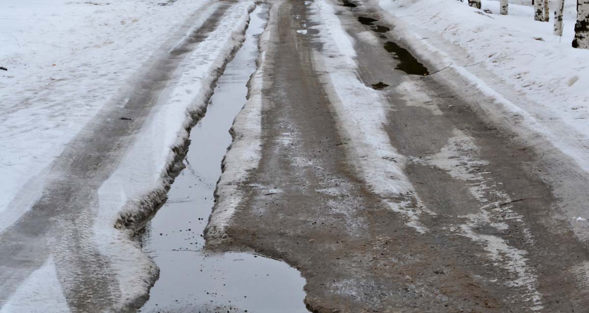 Rutted icy and wet road
